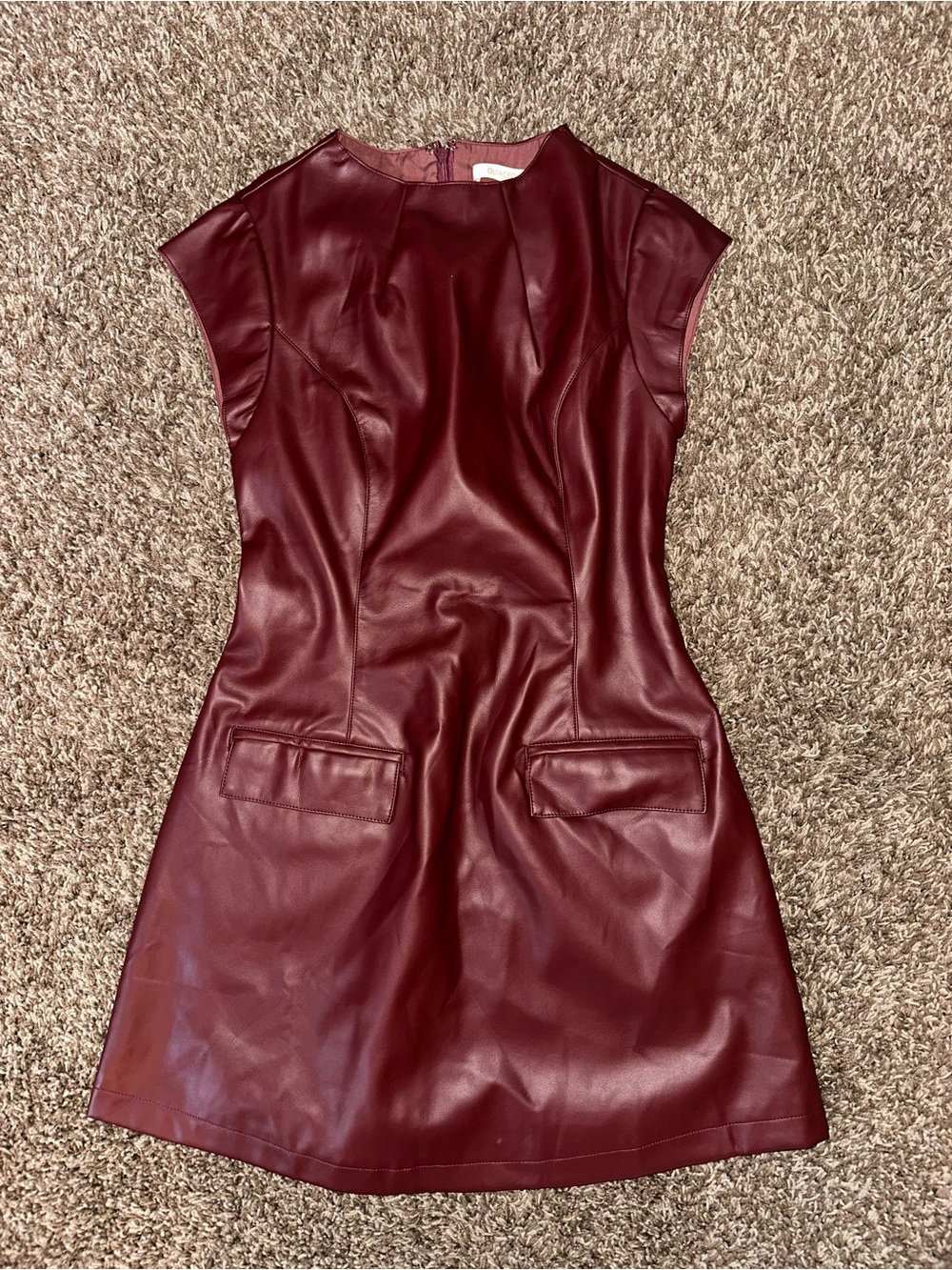 Olivaceous Burgundy Faux Leather Mini Dress